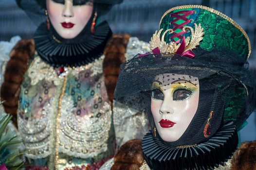 VENICE, ITALY - Febrary 6 2018: The masks of the Venice carnival 2018