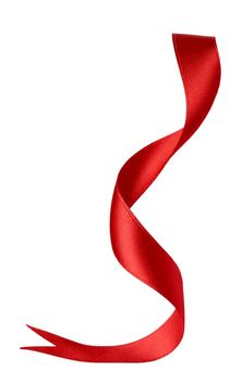 close up of a red ribbon bow on white background