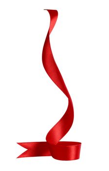 close up of a red ribbon bow on white background