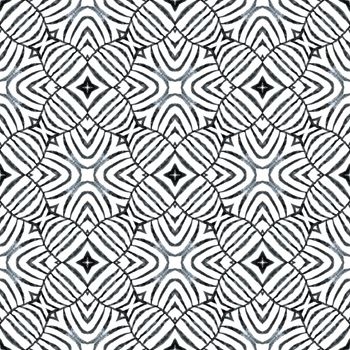 Textile ready fresh print, swimwear fabric, wallpaper, wrapping. Black and white immaculate boho chic summer design. Medallion seamless pattern. Watercolor medallion seamless border.