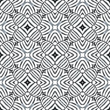 Textile ready fresh print, swimwear fabric, wallpaper, wrapping. Black and white immaculate boho chic summer design. Medallion seamless pattern. Watercolor medallion seamless border.