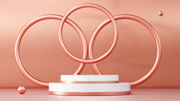 Composition with round scene. Abstract Pastel pink geometric shape blank platform. Podium empty showcase pedestal product display for cosmetic presentation. Composition with round scene. 3d Rendering.