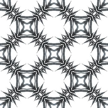 Watercolor medallion seamless border. Black and white astonishing boho chic summer design. Textile ready glamorous print, swimwear fabric, wallpaper, wrapping. Medallion seamless pattern.