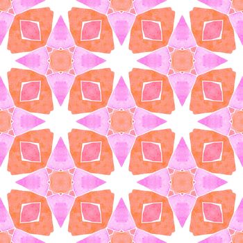 Medallion seamless pattern. Orange unequaled boho chic summer design. Textile ready unique print, swimwear fabric, wallpaper, wrapping. Watercolor medallion seamless border.