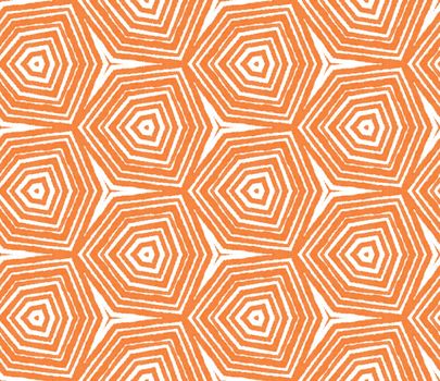 Striped hand drawn pattern. Orange symmetrical kaleidoscope background. Repeating striped hand drawn tile. Textile ready majestic print, swimwear fabric, wallpaper, wrapping.