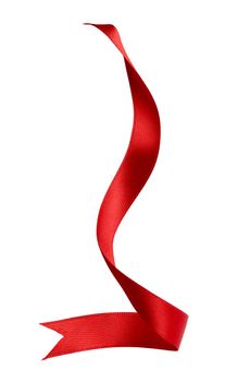 close up of a red ribbon bow on white background