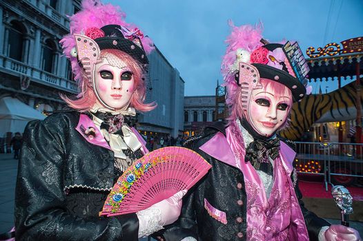 VENICE, ITALY - Febrary 6 2018: The masks of the Venice carnival 2018