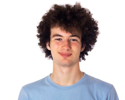 Closeup portrait of a smiling happy young man isolated on white background.