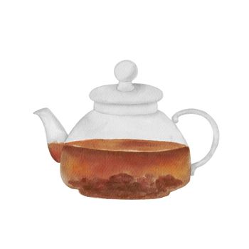 Watercolor hand drawn tea kettle illustration. Teapot painting