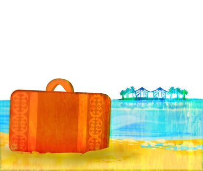 Travel suitcase on a tropical beach