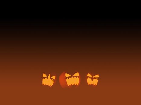 Halloween holiday concept with 3 jack o lantern glitter pumpkin laughing.