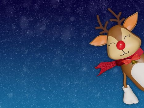 Merry Christmas and Happy New Year with cute reindeer on blue snow background for Text, WEB and banner.