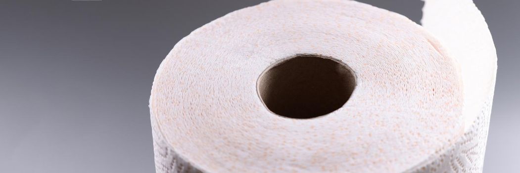 Roll of toilet paper on gray background. Personal care products concept