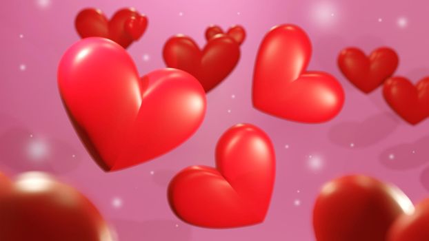 Valentines Day heart floating pink background . 3d rendering .