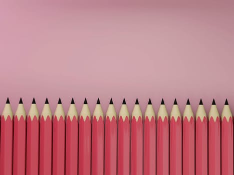 group of Realistic pink pencils Isolated pink background , tool for school or college . 3d illustration.