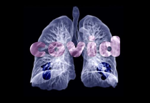 Text Covid-19 on Lung 3D rendering image background for protection covid-19 .