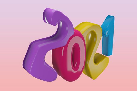 2021 new year concept. 2021 new year text pastel colorful on pink background. 3d rendering.Clipping path.