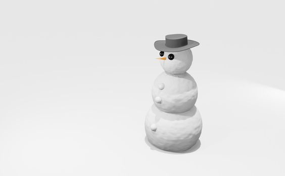 3d render character, cheerful white snowman cartoon ilustration isolated on white background.