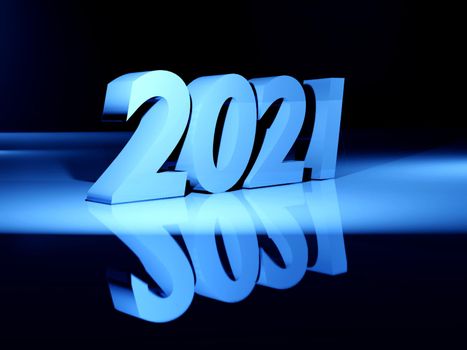 2021 new year concept. 2021 new year text blue color on blue background. 3d rendering.