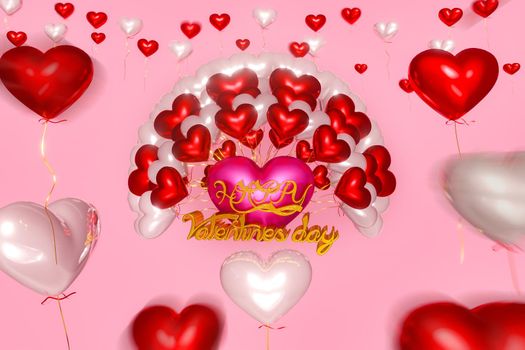 Holiday Greeting Card for Valentine's Day background with 3d render of red and white balloon . 3d illustration.