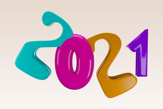 2021 new year concept. 2021 new year text pastel colorful on pink background. 3d rendering.Clipping path.