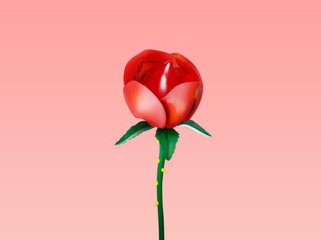 The Red roses 3d illustration isolated on pink background. Valentine's day concept. Clipping path.