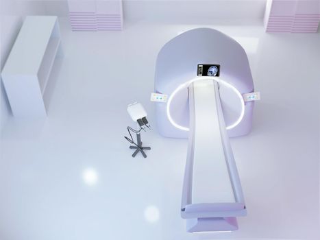 multi detector CT Scanner or Computed Tomography in CT-SCAN Room with Injector. 3D illustration.