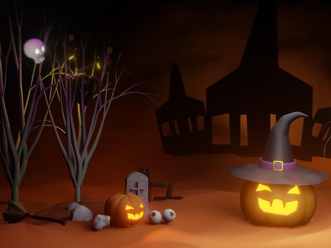 Halloween poster,invitation 3d rendering background for WEB and banner.