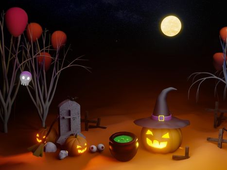 Halloween poster,invitation 3d rendering background for WEB and banner.