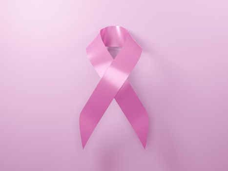Realistic pink ribbon for breast cancer awareness symbol 3d rendering isolated on pink background.