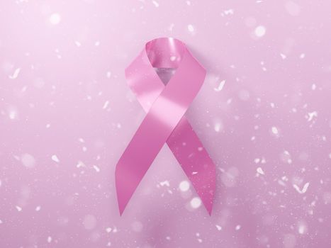 Realistic pink ribbon for breast cancer awareness symbol 3d rendering isolated on pink background.