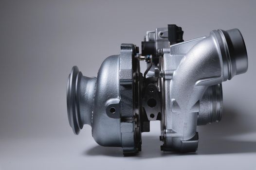 new turbocharger of car on white background.