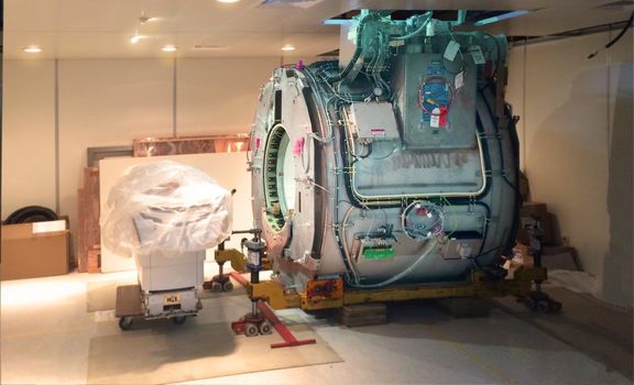 Installation of MRI scanner in the hospital.