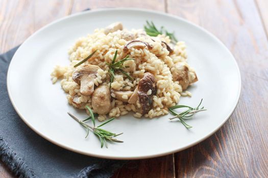 Risotto with mushrooms, fresh herbs and parmesan cheese.