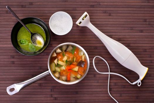 Tuscan vegetable soup with basil pesto and Blender