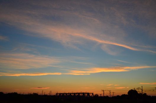 Colorful sky at sunset, blue and red colors.