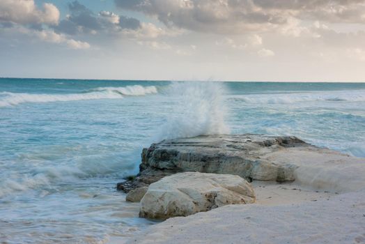 The coastline of white sand and rocks. Caribean sea.