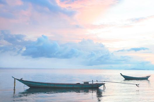 Sail Boat at sunrise beautiful color sky. Indonesia, Bali