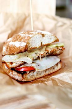 Homemade hamburger or cheeseburger with fresh vegetables