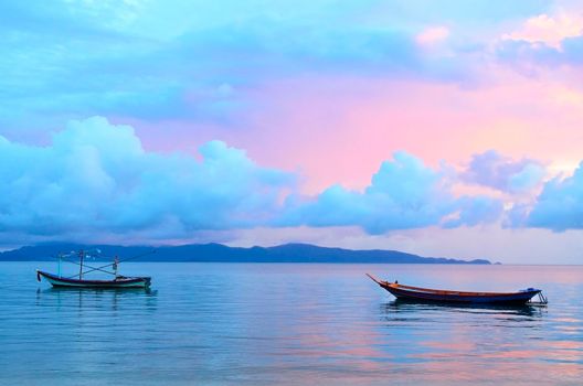 Sail Boat at sunrise beautiful color sky. Indonesia, Bali