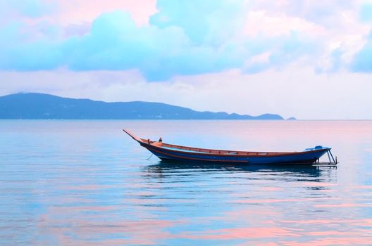 Sail Boat at sunrise beautiful color sky. Indonesia, Bali