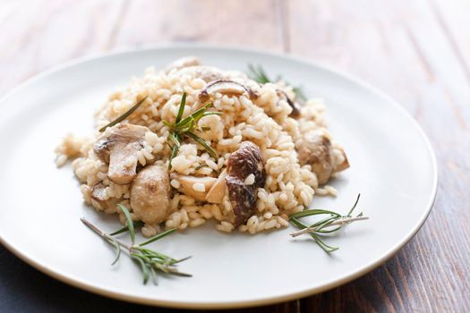 Risotto with mushrooms, fresh herbs and parmesan cheese.