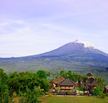 Pura Lempuyang temple with Mount Agung in the background in Bali, Indonesia