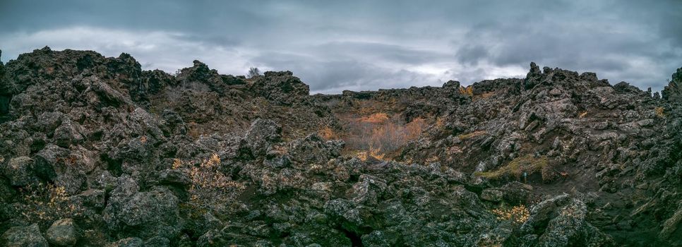 Huge impressive lava fields panorama in Iceland