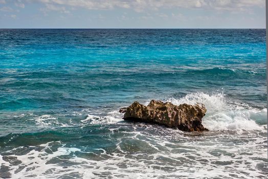 The coastline of white sand and rocks. Caribean sea.