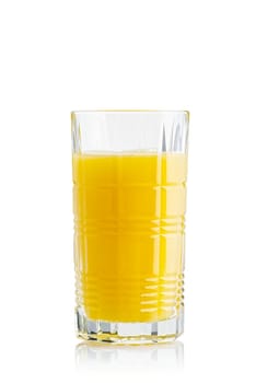 Organic Orange juice glass, isolated on white. Glass of fresh orange juice on white background