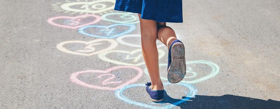 Children's hopscotch game on the pavement. selective focus. nature.