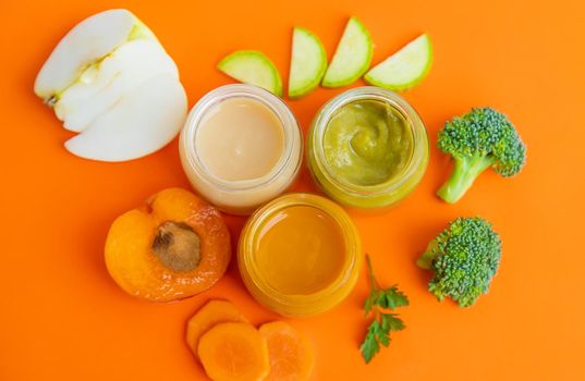 baby food in small jars. Selective focus. nature.