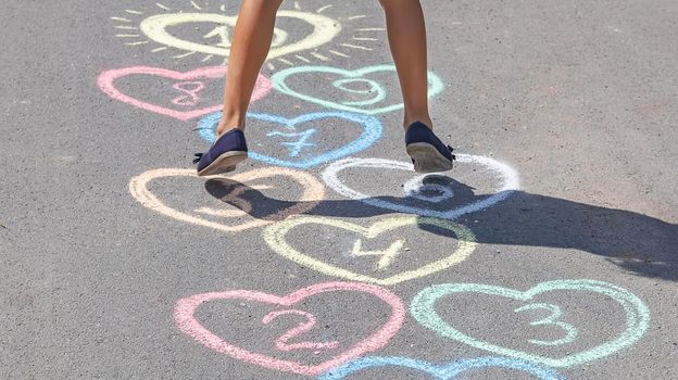 Children's hopscotch game on the pavement. selective focus.
