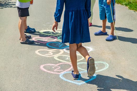 Children's hopscotch game on the pavement. selective focus. nature.